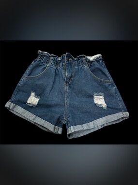 High-Rise Distressed Blue Denim Women’s Shorts